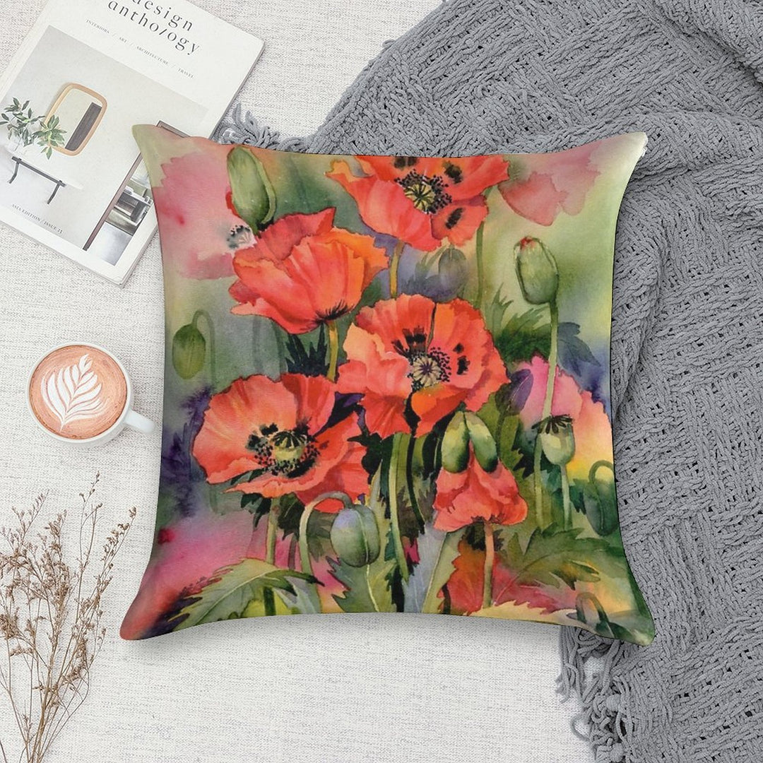 Oriental Poppies Soft High-Density Material Throw Pillow