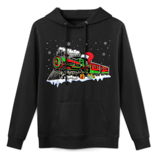 Train Santa Hat Christmas Pajama Train Distressed Xmas Shape Retention Hoodie