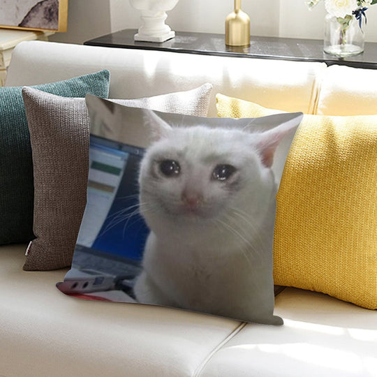 Crying Cat Meme Soft Skin-Friendly Throw Pillow