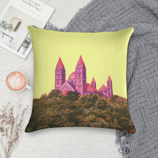 Speyer Cathedral, Elegant City View, Romanesque Architecture, Nostalgic Soft Short Plush Fabric Throw Pillow