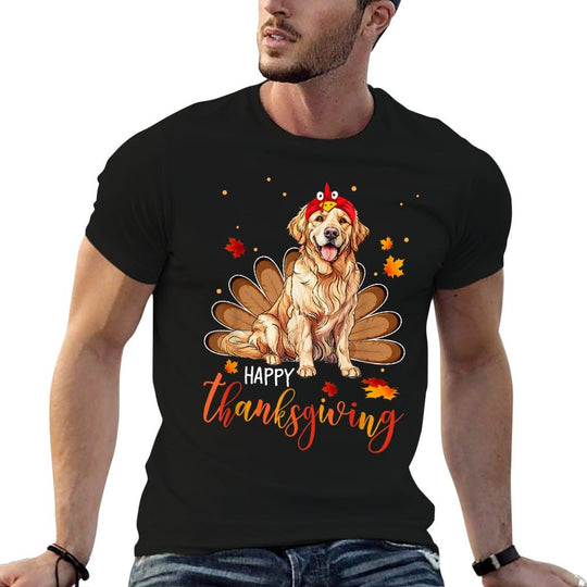 Cute Golden Retriever Happy Thanksgiving Turkey Dog for Men Women Girls Kids  Classic T-Shirt