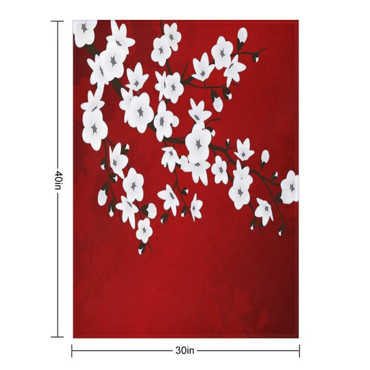 Cherry Blossom Red White Asia Floral Durable Throw Blanket