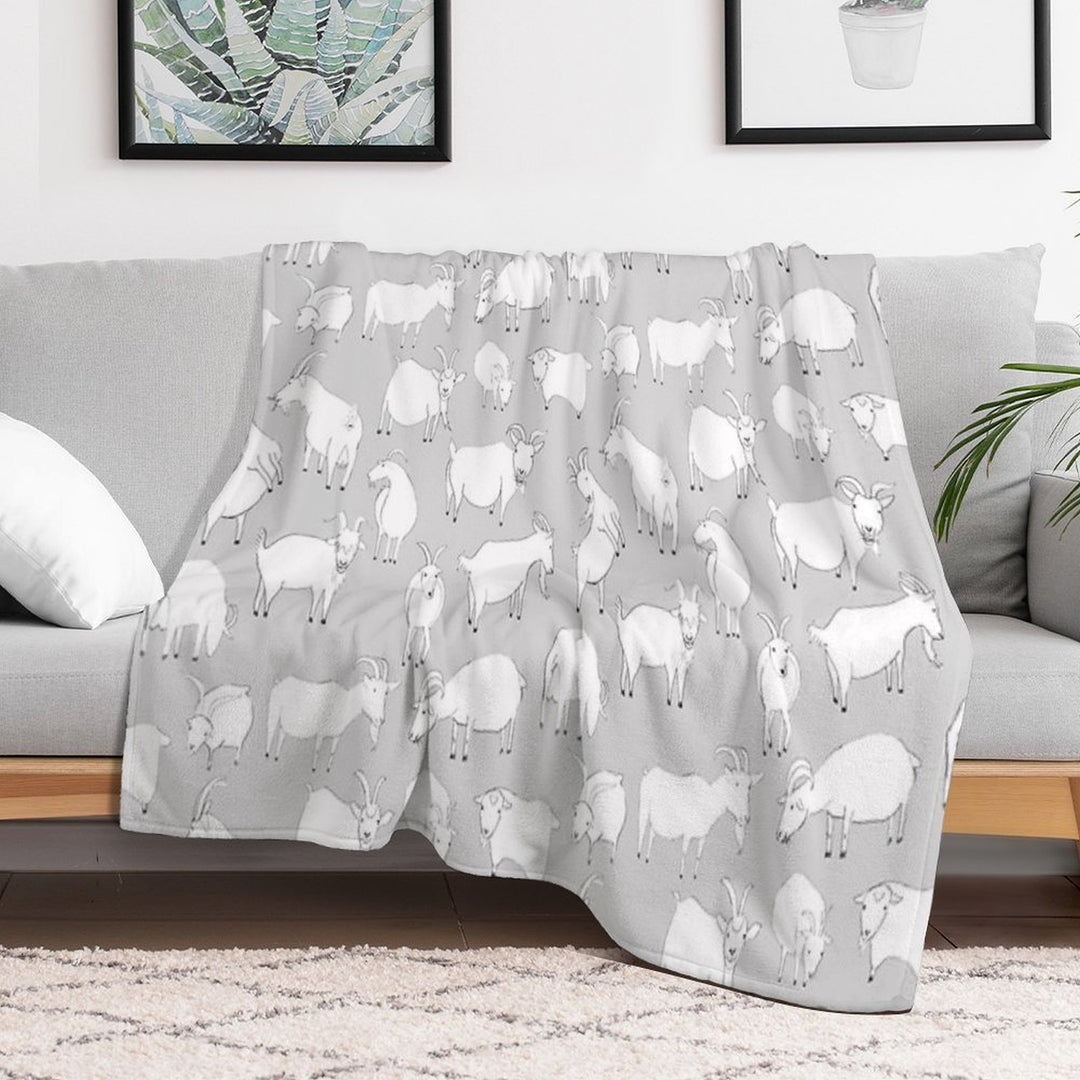 Goats Playing - Grey Velvety-soft Throw Blanket