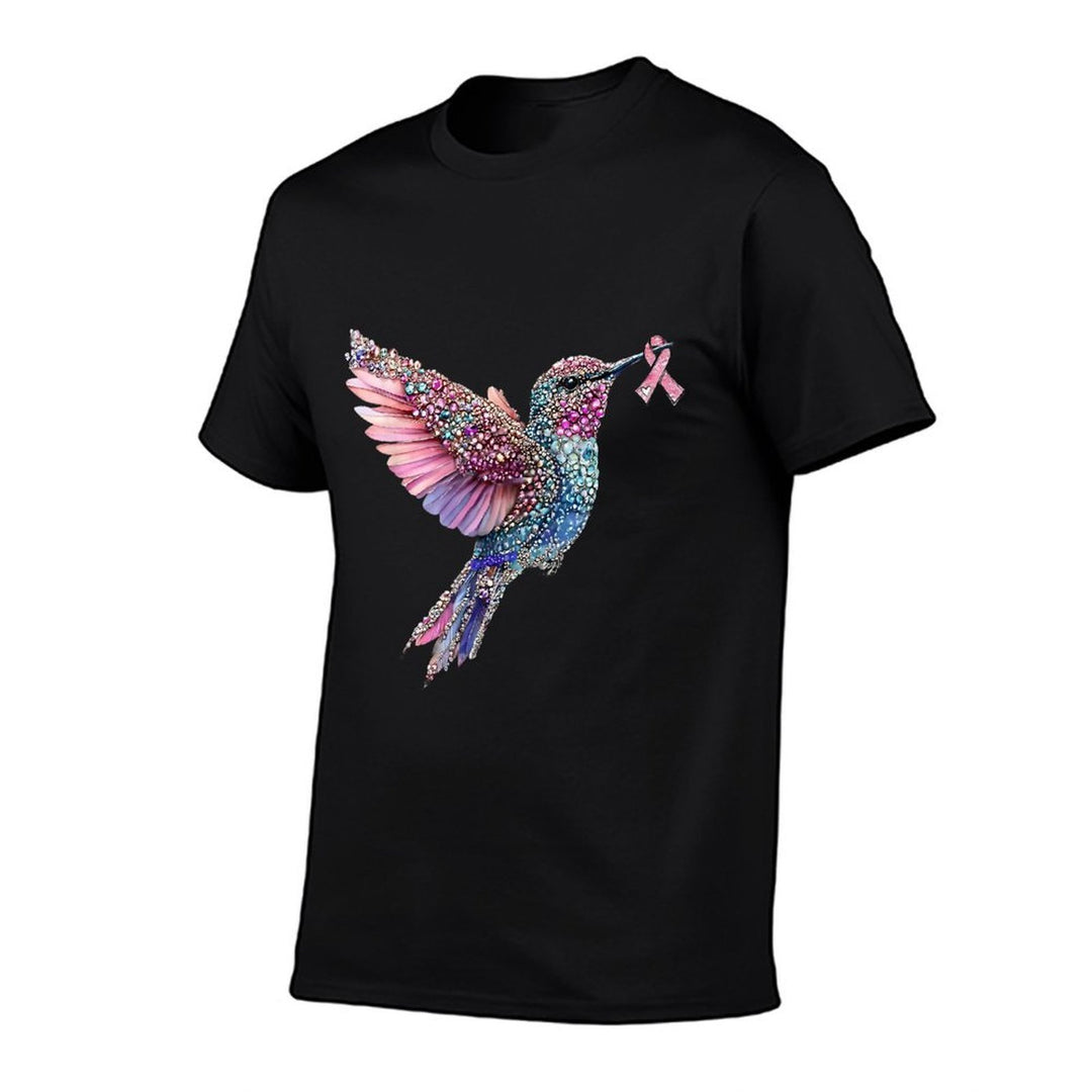 Hummingbird Pink Ribbon Breast Cancer Awareness  Trendy Pattern T-Shirt