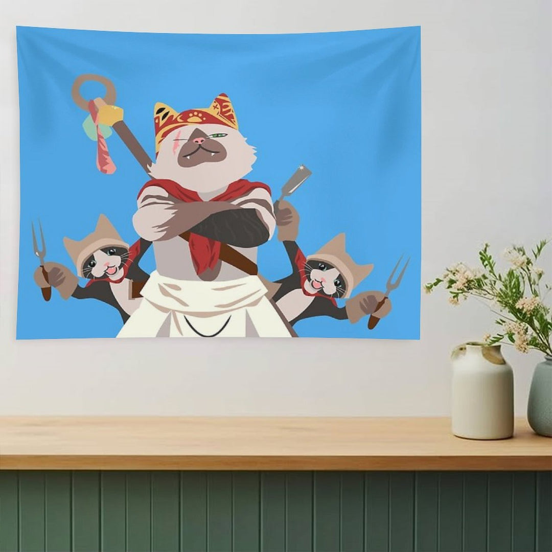 Meowscular Chef And His Crew Tapestry