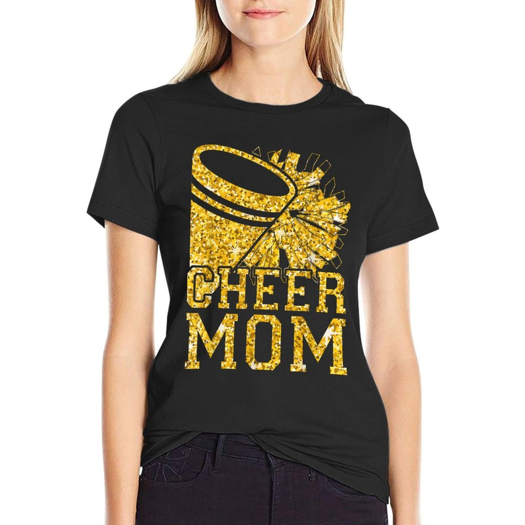 Cheer Mom Biggest Fan Cheerleader Black Yellow Pom Pom  Summer-ready Fabric T-Shirt