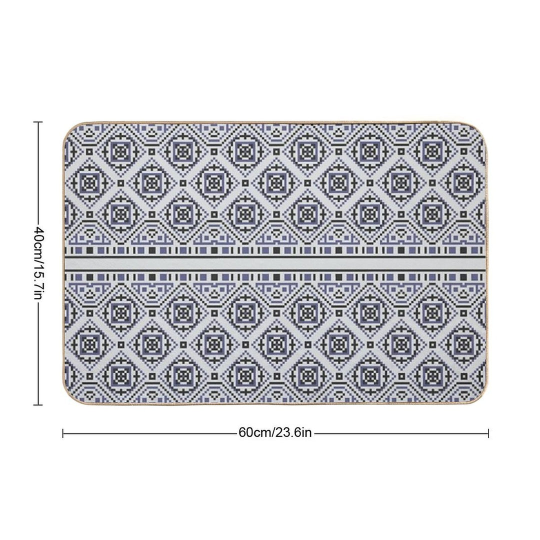 Silver And Blue Geometric Motif  Multi-Purpose Bath Mat