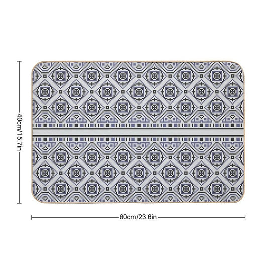 Silver And Blue Geometric Motif  Multi-Purpose Bath Mat