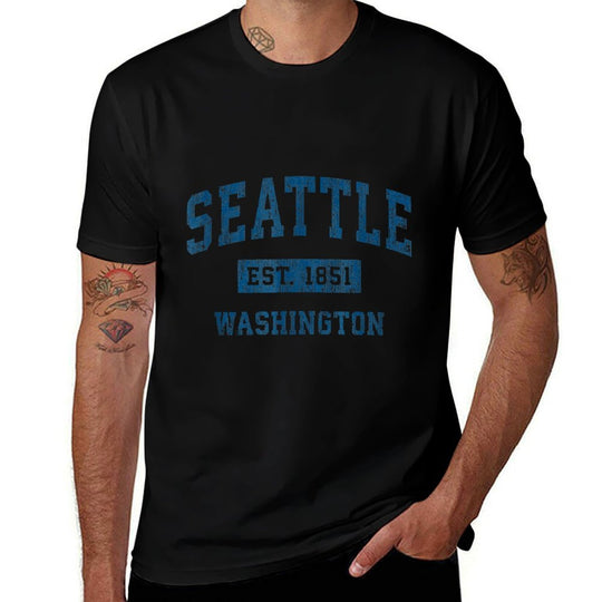 Seattle Washington WA Vintage Sports Design Navy Print  Affordable Price T-Shirt