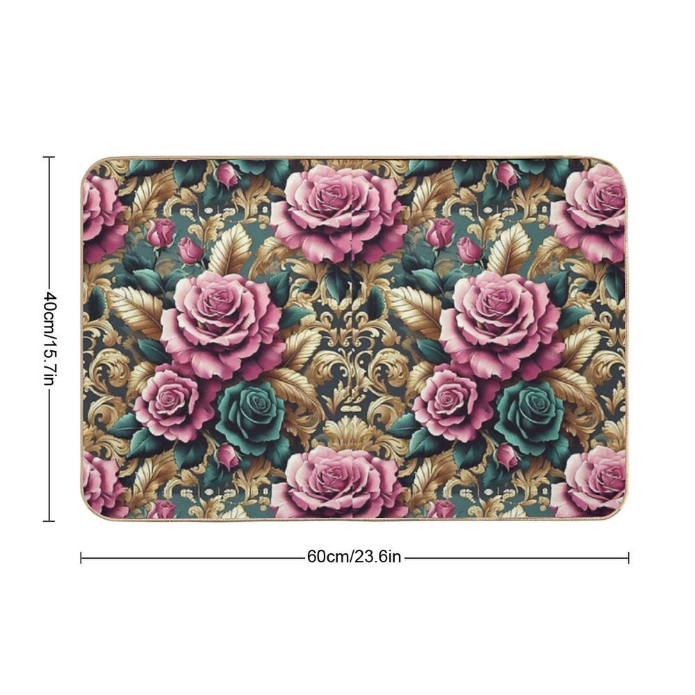 Dark Pink & Teal Baroque Roses  Multi-Purpose Bath Mat