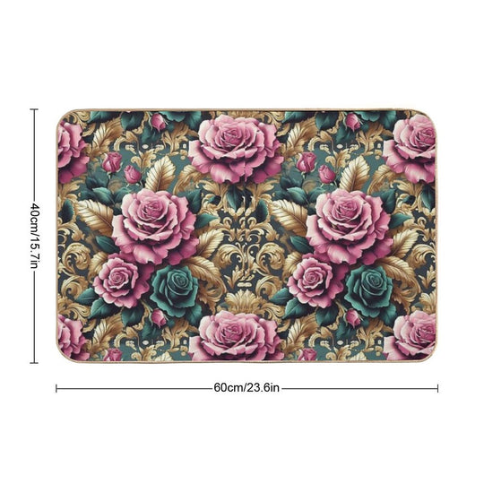 Dark Pink & Teal Baroque Roses  Multi-Purpose Bath Mat