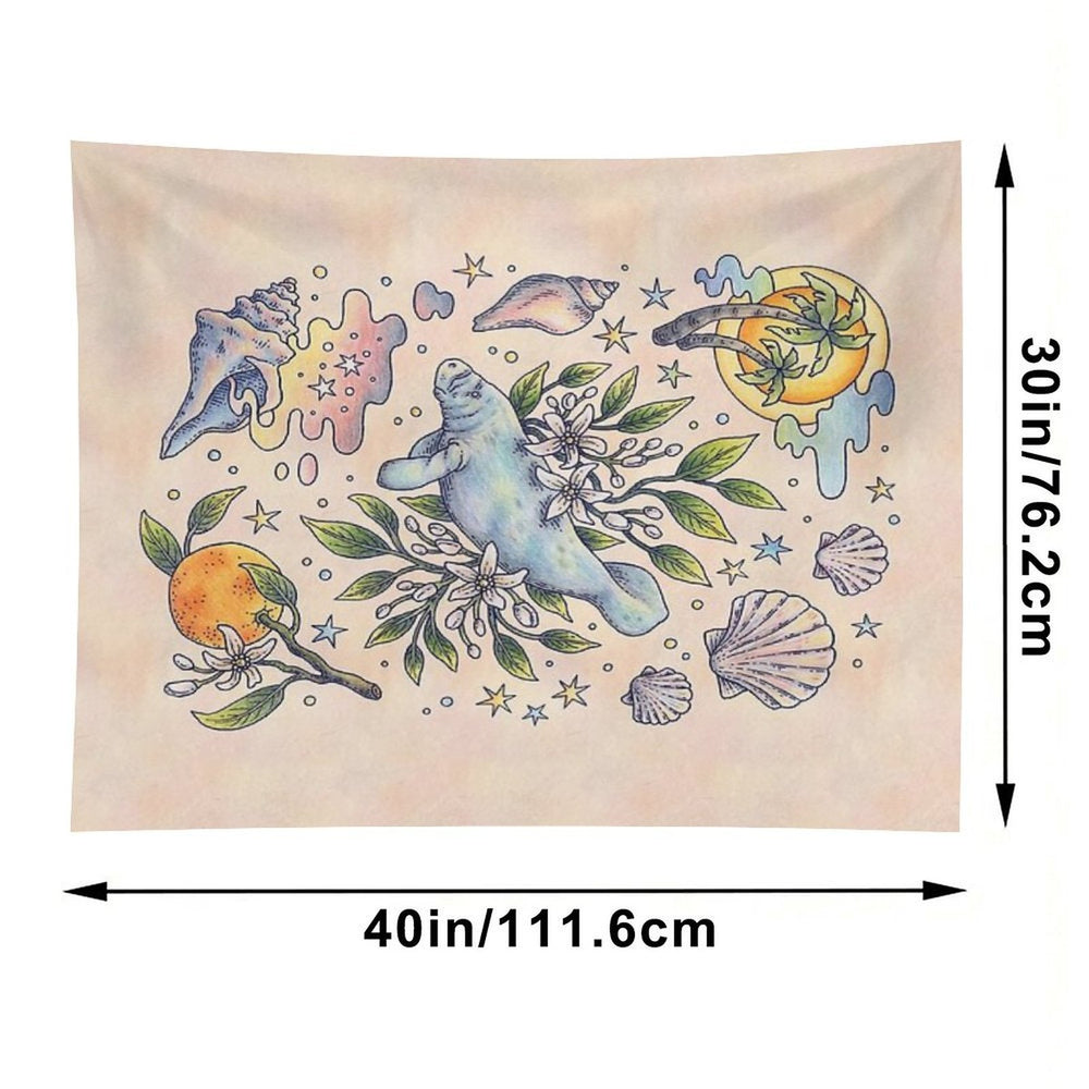 Orange Blossom Manatee  Ocean Tropical Art Tapestry