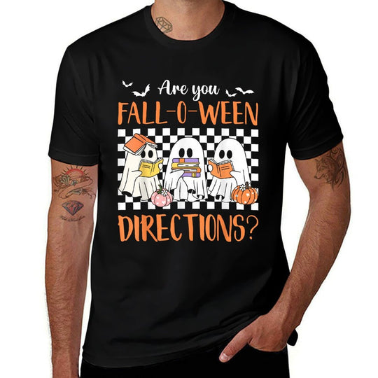 Retro Are You Fall O Ween Directions Teacher Halloween Ghost  Easy-care T-Shirt