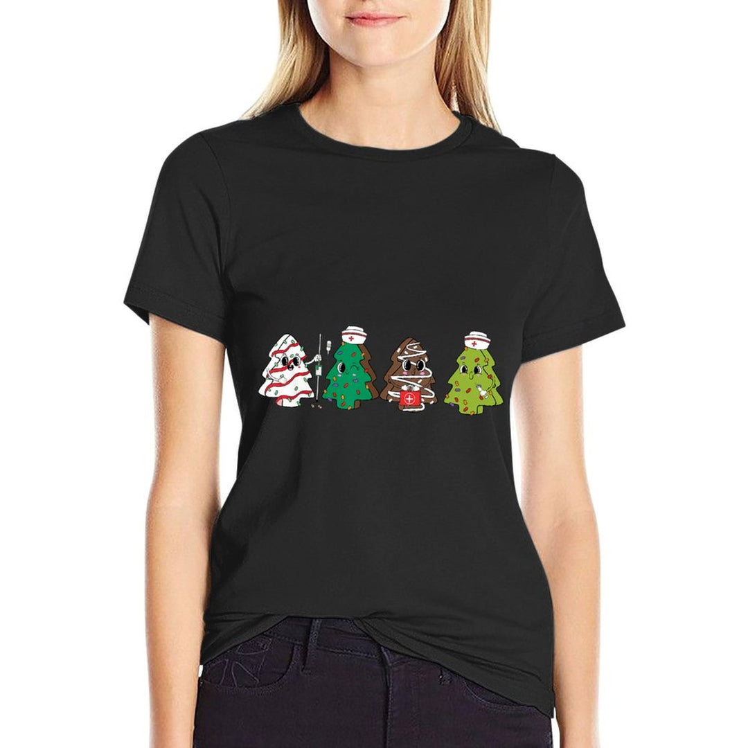 Christmas Nurse Tree Cake Nursing School Registered Nurse RN  High-quality Stitching T-Shirt