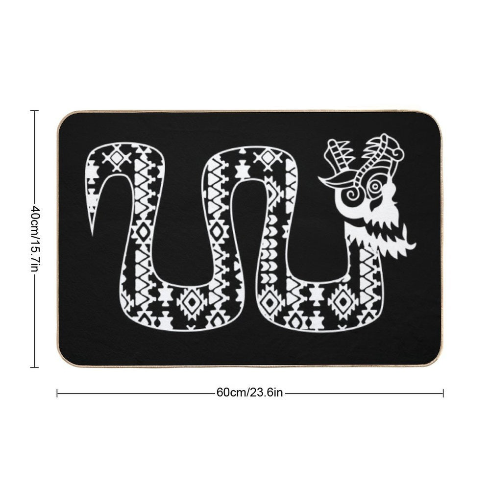 Aztec Tribal Serpent Dragon White  Toxin-Free Bath Mat