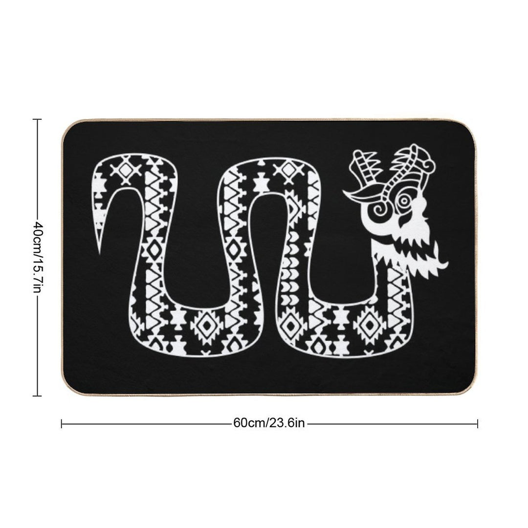 Aztec Tribal Serpent Dragon White  Toxin-Free Bath Mat