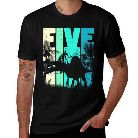 Kids Spinosaurus 5 Year Old 5th Birthday Five Boy Girl Retro  Slim-fit Cut T-Shirt