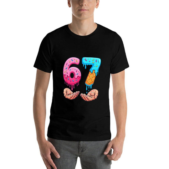 Six Seven Ice Cream Drip Kids Youth Funny 67 Hands Meme 6 7  Fade-proof Color T-Shirt