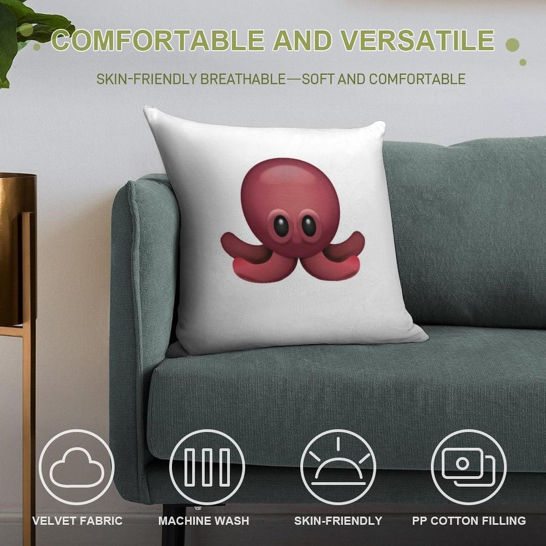 Cute Octopus Emoji Soft Luxury Feel Throw Pillow