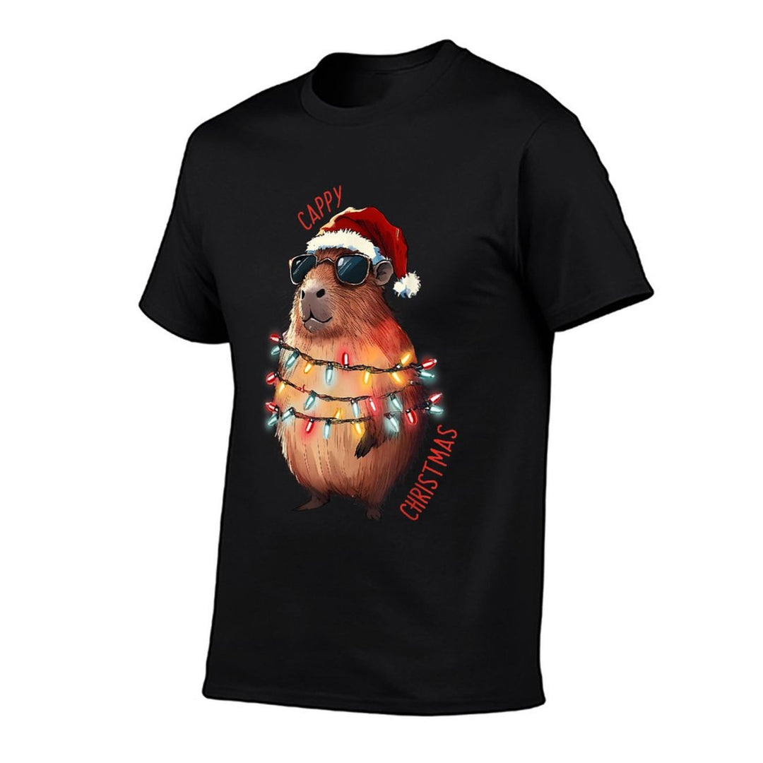 Cute Capybara Christmas Lights With Sunglass Animal Lover  Oversized Silhouette T-Shirt