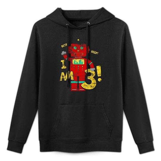 Kids 3rd Birthday. Boys 3 Years Birthday Party Robot Colorfast Hoodie