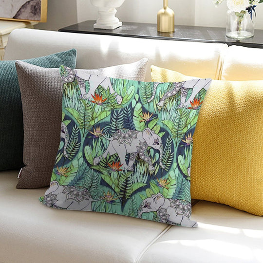 Little Elephant on A Jungle Adventure – Faded Vintage Version Soft Washable Throw Pillow