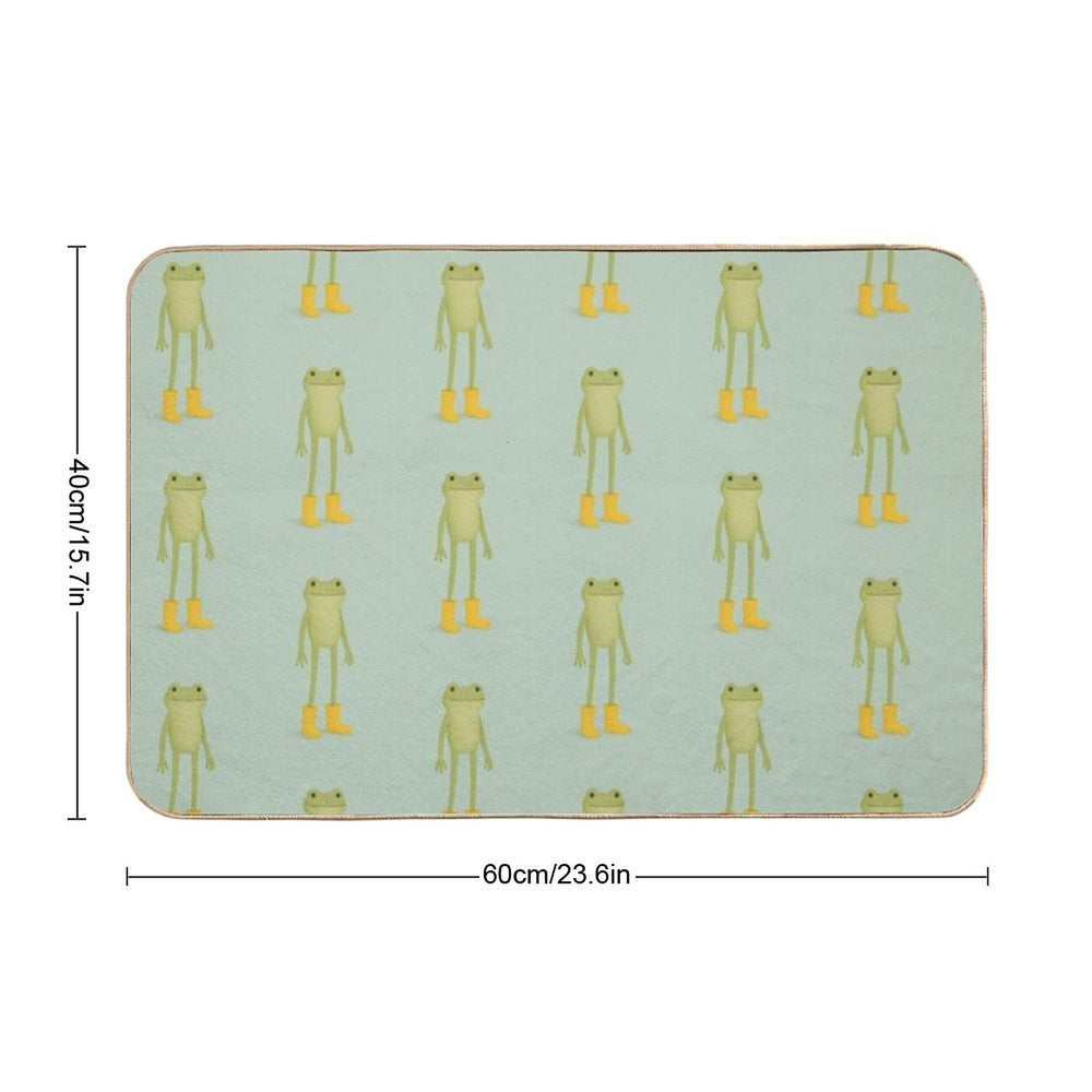 Frog in Yellow Wellies – Whimsical Animal Art Print  Fade-Resistant Bath Mat