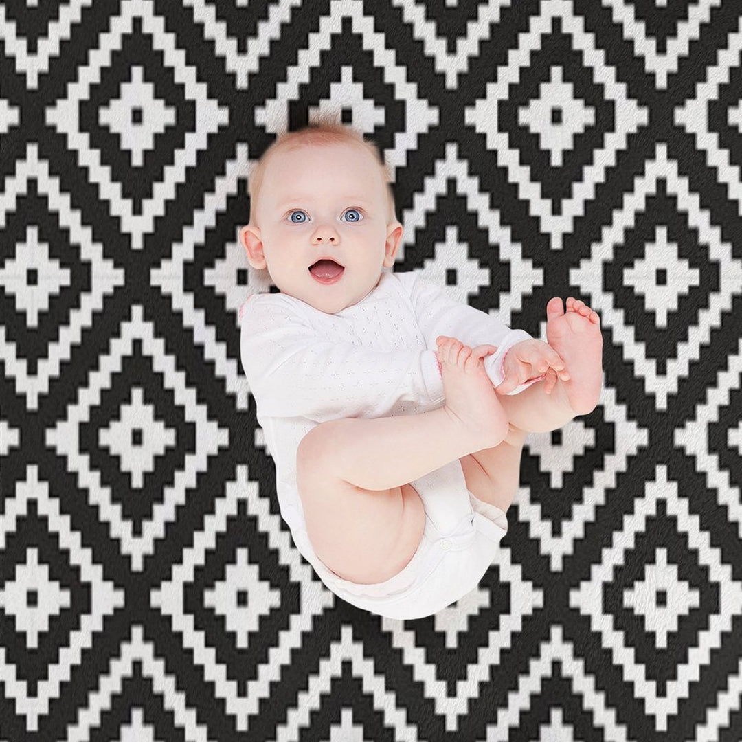 Aztec - White on Black Eco-conscious Throw Blanket