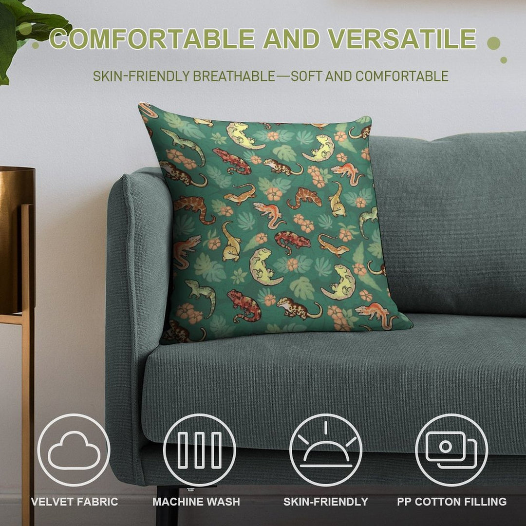 Gecko Family in Green Soft Style Accent Throw Pillow