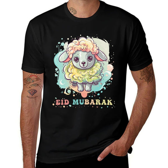 Eid Mubarak Colorful Funny Sheep  High-quality Stitching T-Shirt