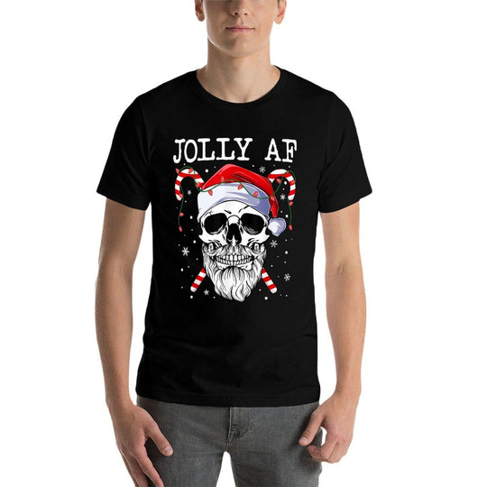 Jolly Af Christmas Skull Santa Hat Happy Xmas Holidays Retro  Lightweight T-Shirt