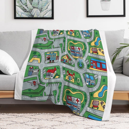 Car City Carpet Road Rug 90s Nostalgic Toy Machine-washable Throw Blanket