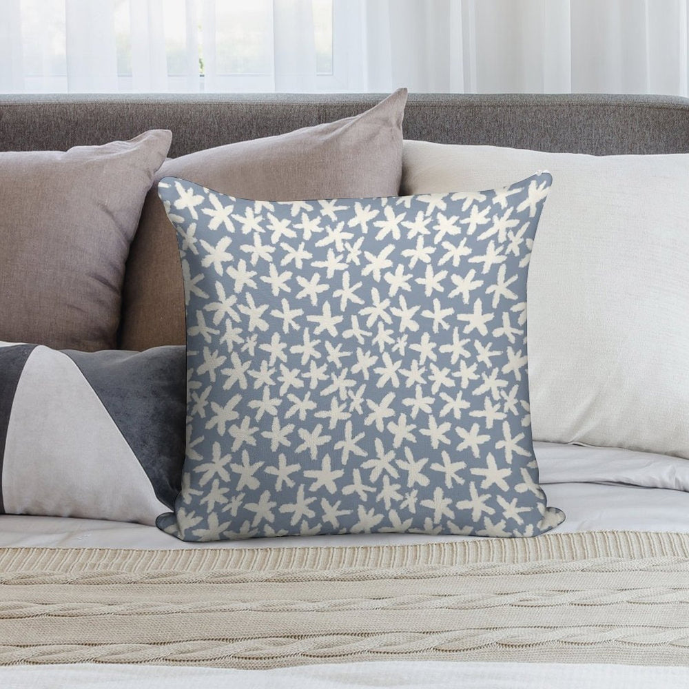 Minimal White Flower Pattern – Hand-Drawn Floral Design on Blue Soft Short Plush Fabric Throw Pillow