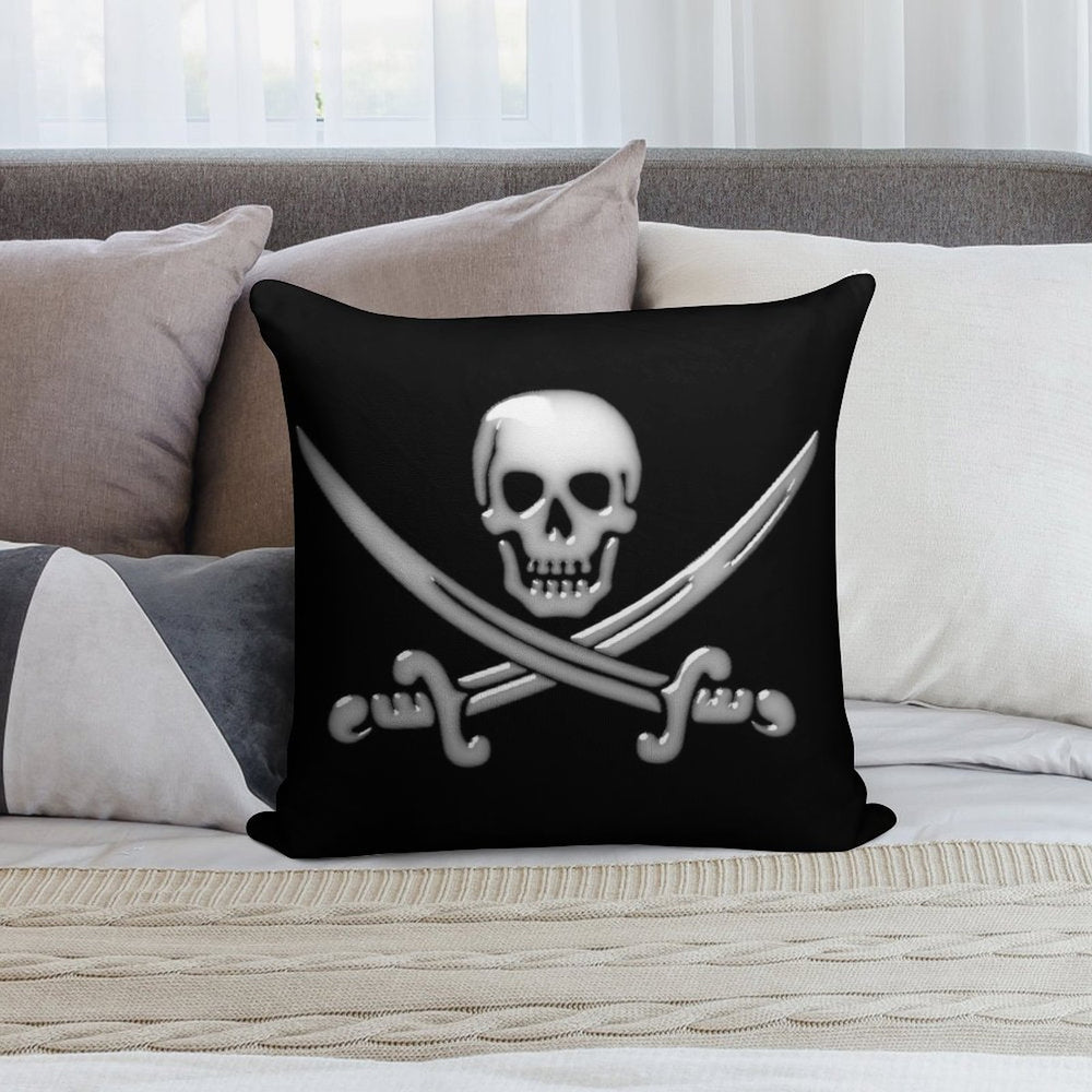 Glassy Pirate Skull & Sword Crossbones Soft Home Decor Throw Pillow
