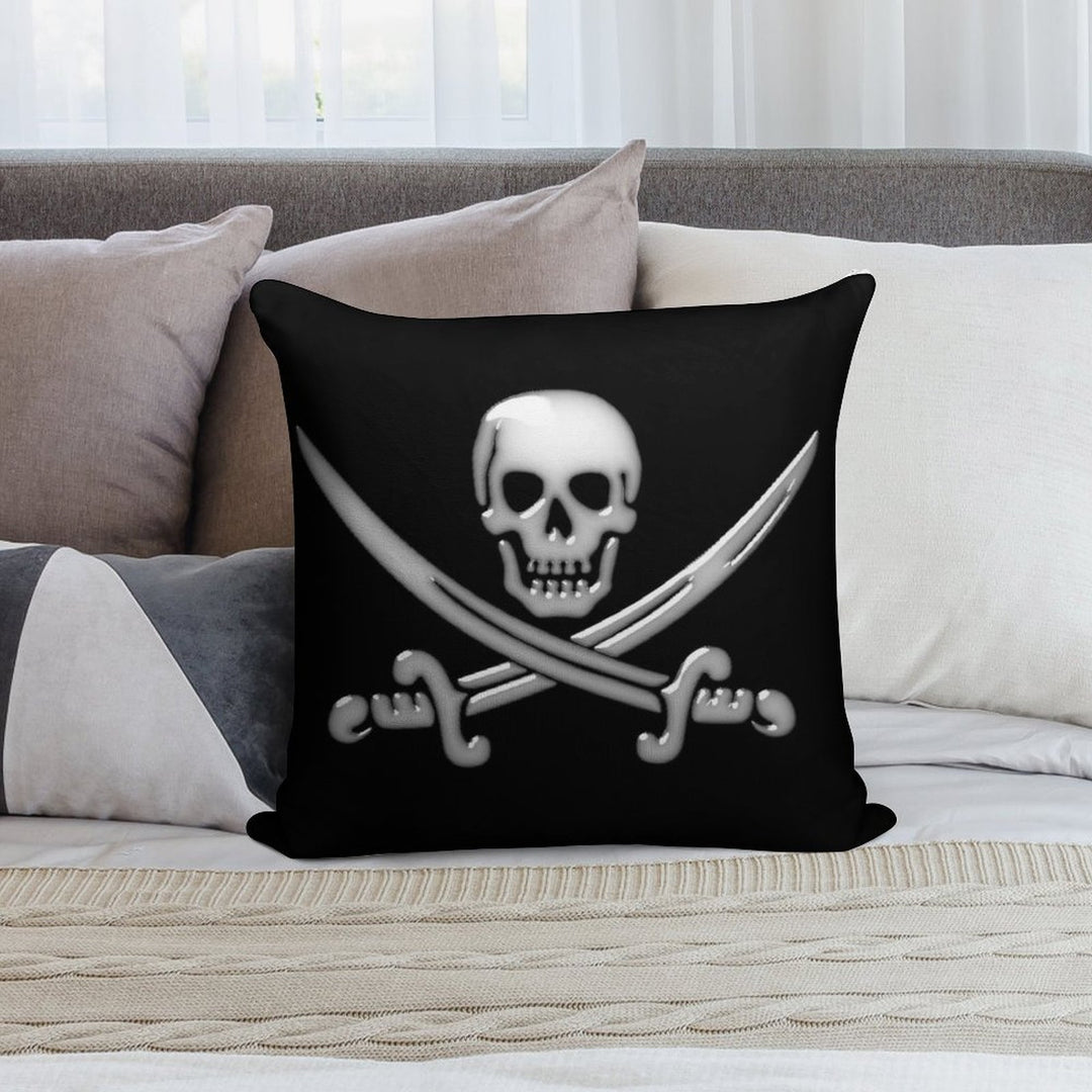 Glassy Pirate Skull & Sword Crossbones Soft Home Decor Throw Pillow