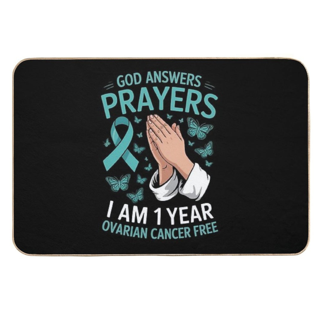 1 Year Ovarian Cancer Free God Prayer Cancer Awareness  Eco-Friendly Bath Mat