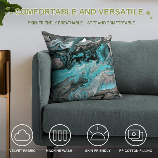 Turquoise Vein Marble Soft Reinforced Edging Throw Pillow