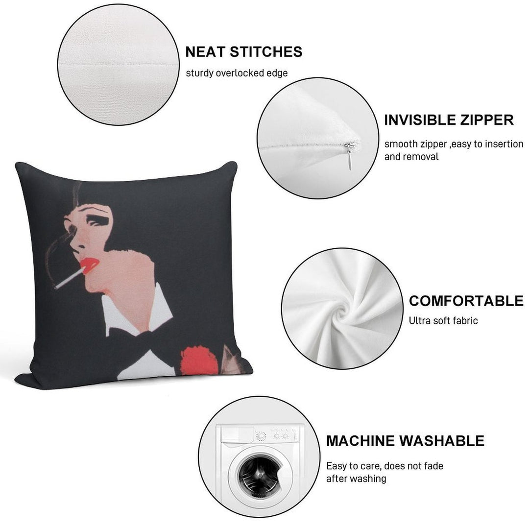 Vintage Fashion Poster of Model Wearing A Tuxedo Soft Durable Construction Throw Pillow