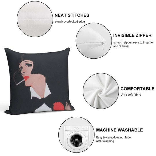 Vintage Fashion Poster of Model Wearing A Tuxedo Soft Durable Construction Throw Pillow