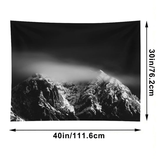 Black And White Long Exposure of Clouds Above Mountain Tapestry
