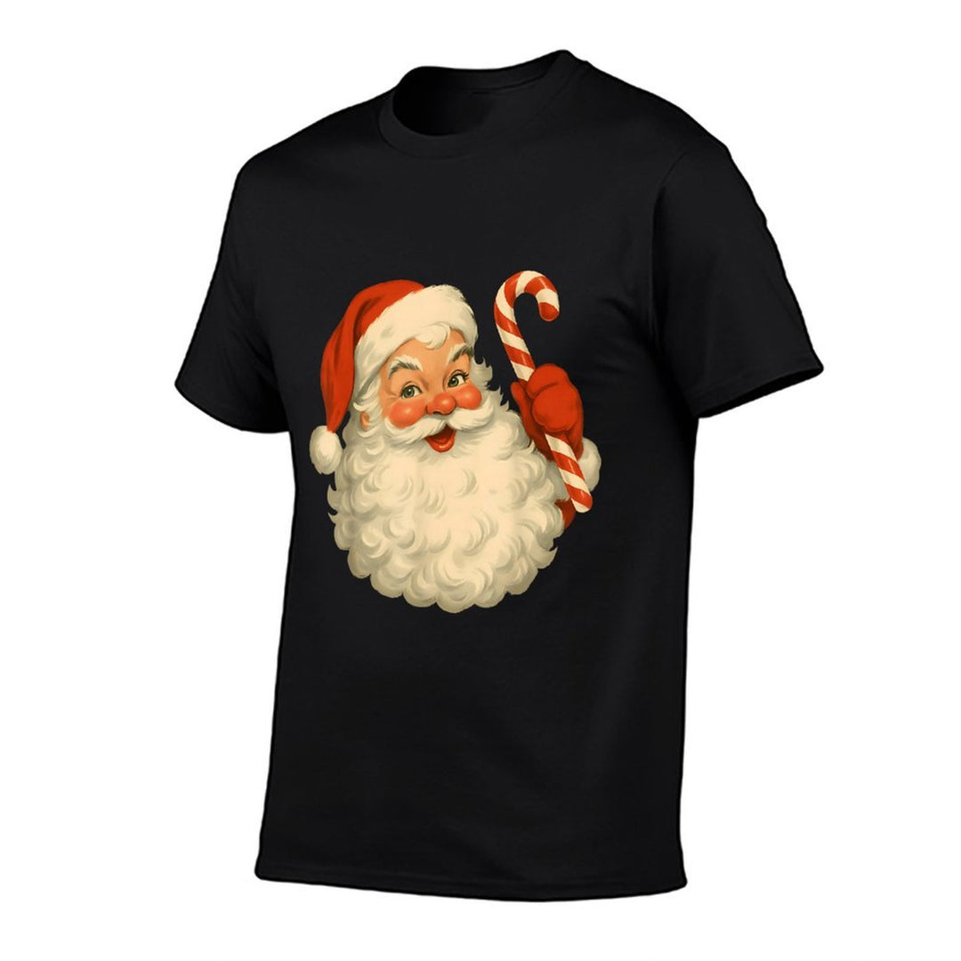 Pink Santa Claus Christmas Candy Cane Vintage Girl Women  Quick-drying T-Shirt