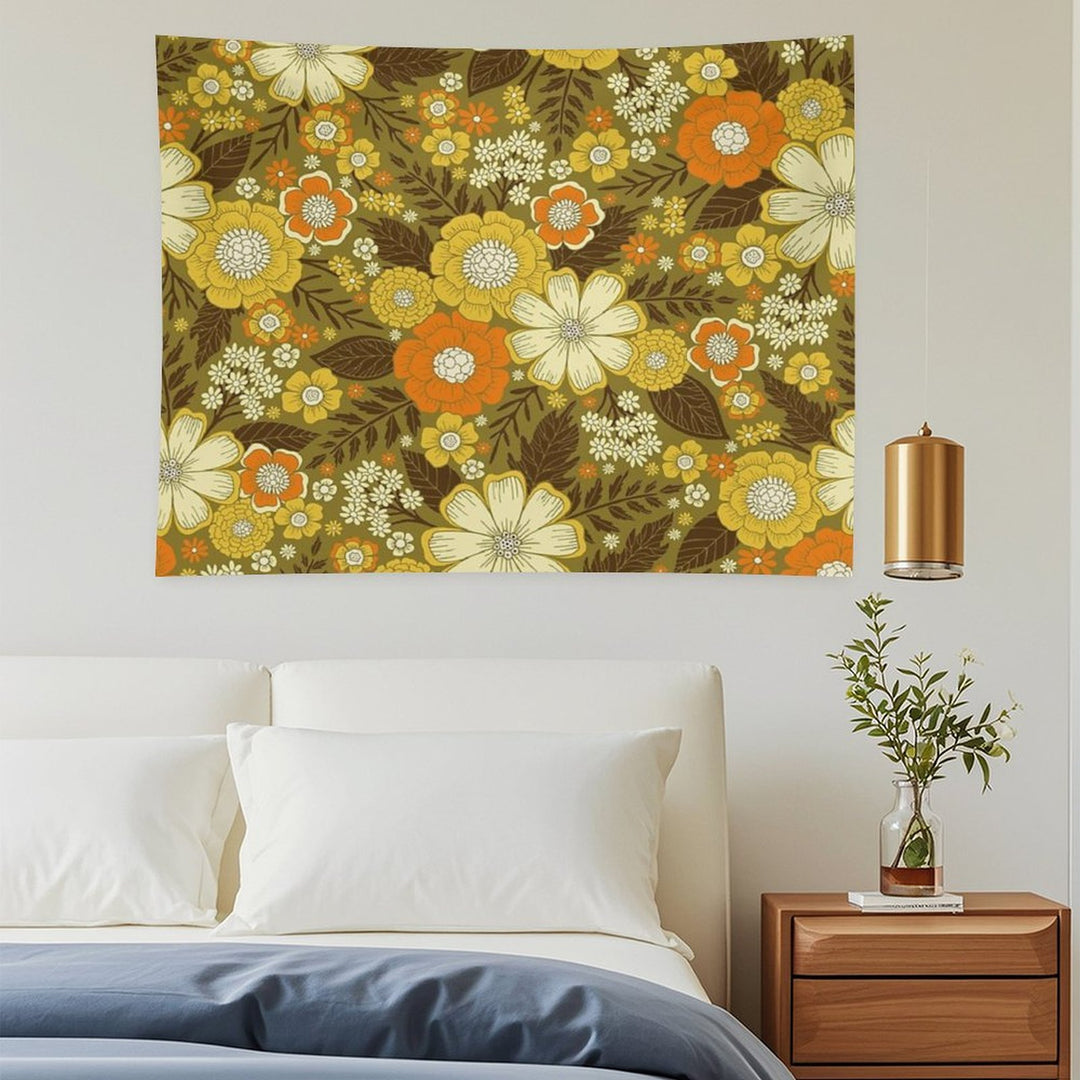 1970s RetroVintage Floral Pattern Tapestry