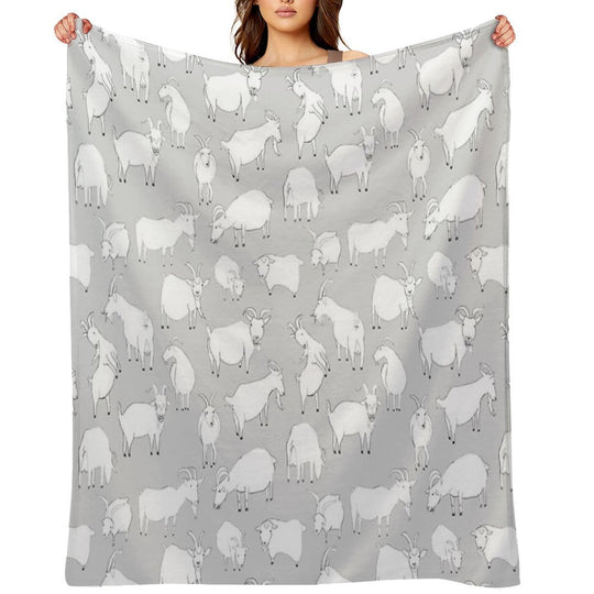 Goats Playing - Grey Velvety-soft Throw Blanket