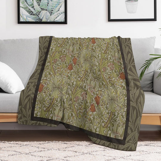 William Morris Floral Lily Willow Art Print Design Sustainable Throw Blanket