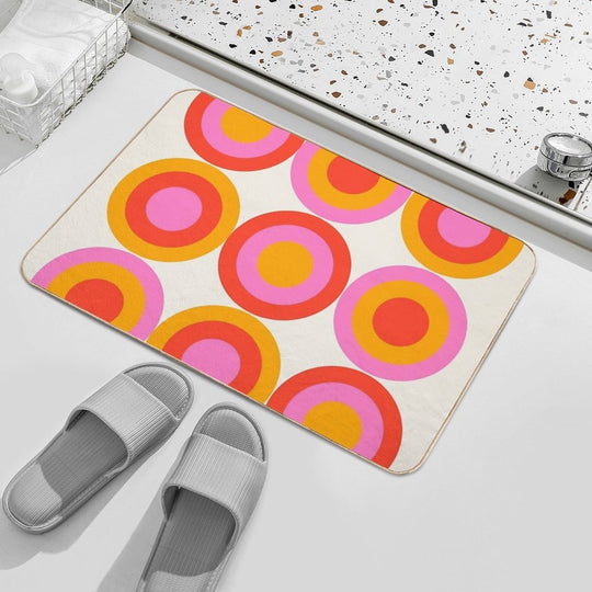 Bauhaus Circle Pattern Red Pink Orange  Pet-Safe Bath Mat