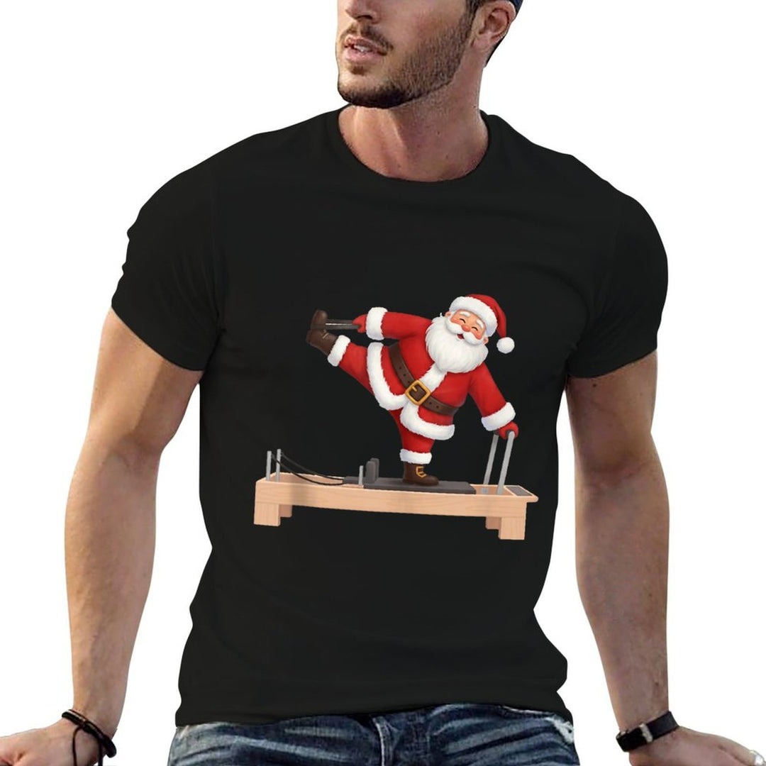 Funny Santa Doing Reformer Pilates Christmas Xmas Pilates  Heathered Texture T-Shirt