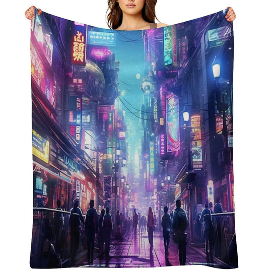 Cyberpunk Tokyo Dreamscape Easy Care Throw Blanket