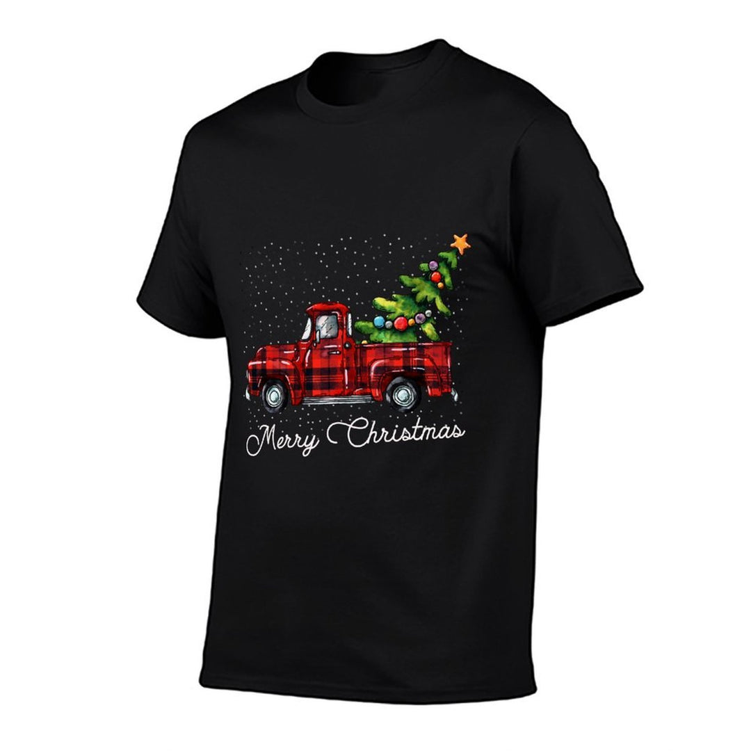 Red Buffalo Plaid Pickup Truck with Tree Merry Christmas  Classic T-Shirt