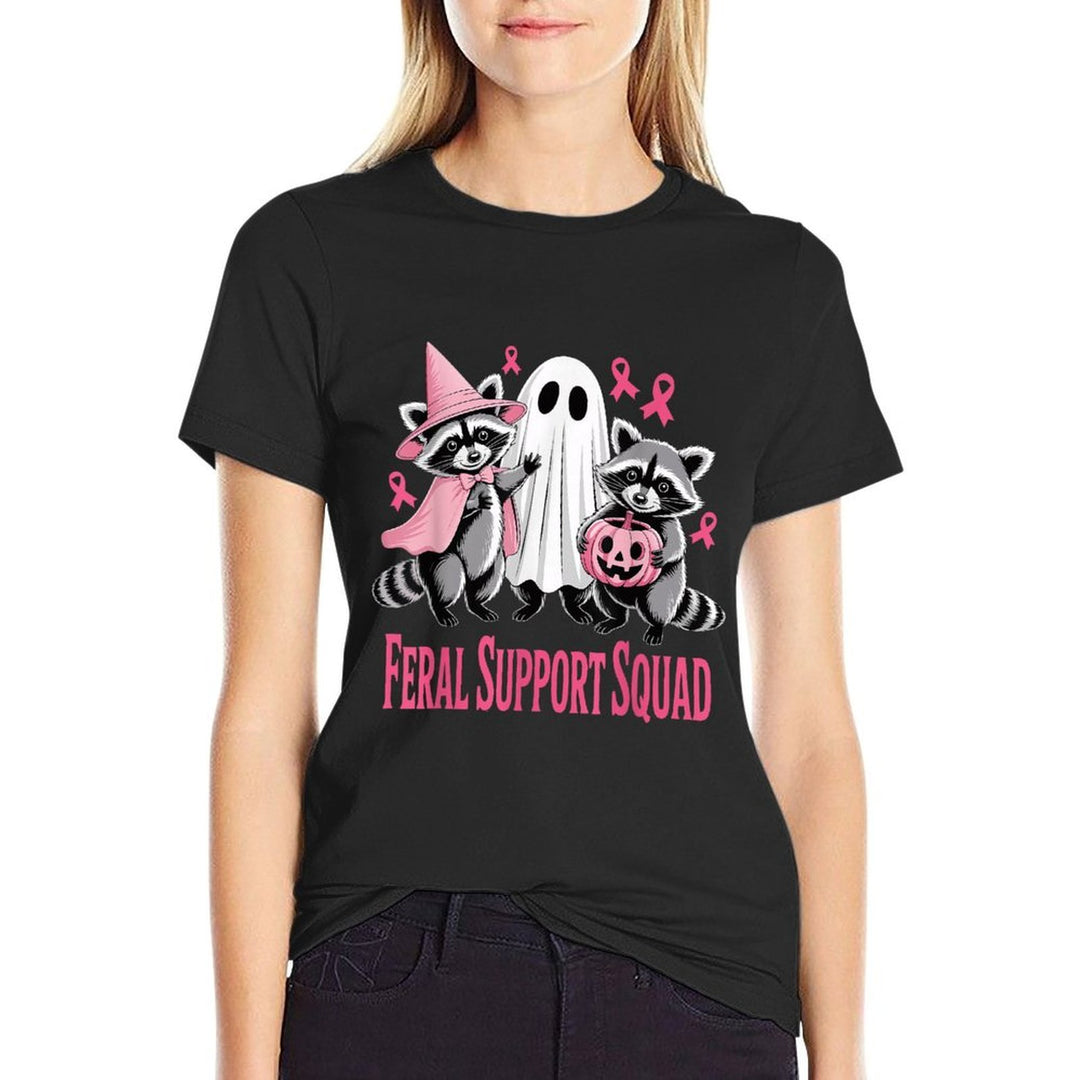 Feral Support Squad Funny Breast Cancer Halloween  Easy-care T-Shirt