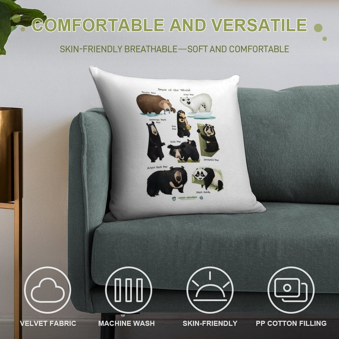 Bears of The World Soft Anti-Pilling Throw Pillow